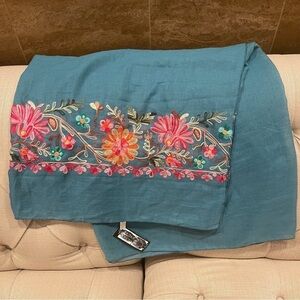 Bijoux Terner Shawl NWT Teal Floral Embroidered scarf Shawl : BJ